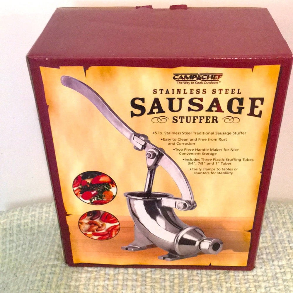 Camp Chef 5# Stainless Steel Sausage Stuffer NEW 3 Sz Stuffing Tubes Easy Clean